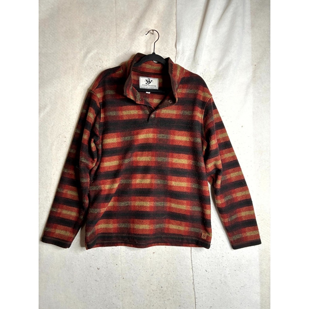 John Wayne 1/4 Snap Pullover Mens Medium Multicolor Plaid Long Sleeve Outdoor